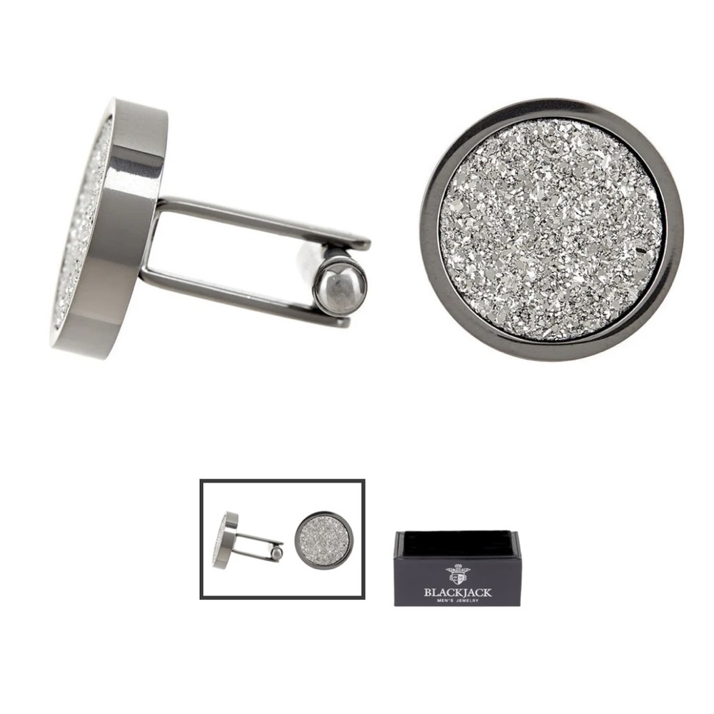 Mens Stainless Steel Cuff Links With Silver Druzi
Quartz
